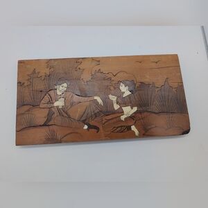 Vintage Marquetry Man & Woman Inlaid Wooden Art Panel